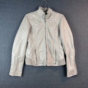 Laura Lane Womens XL Faux Leather Moto Jacket Zip Front Collar Buckle Detail